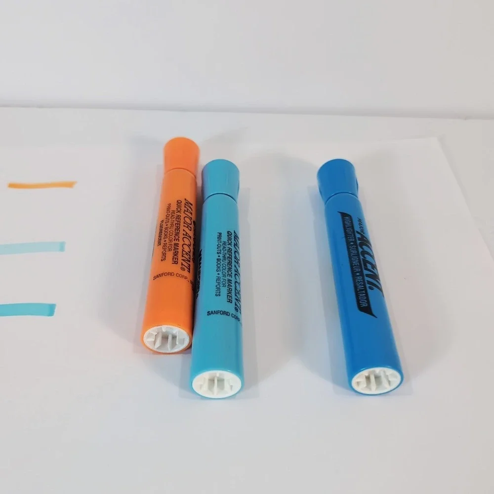Vintage Sanford Major Accent Highlighters Set Broad Point Dk Blue Lt Blue Orange